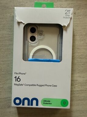 onn Clear MagSafe-Compatible Rugged iPhone 16 Case with White Ring